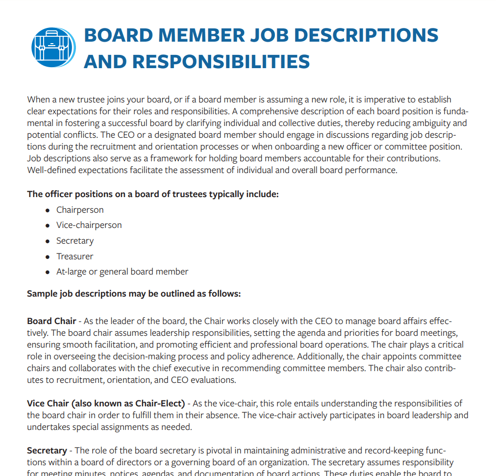 Board Member Job Descriptions and Responsibilities