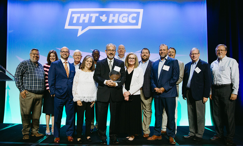 Ron Fogle 2024 Founders Award winner poses with his team Texas Healthcare Trustees Ron Fogle posed with his team after being presented with the THT 2024 Founders Award during the 2024 Healthcare Governance Conference